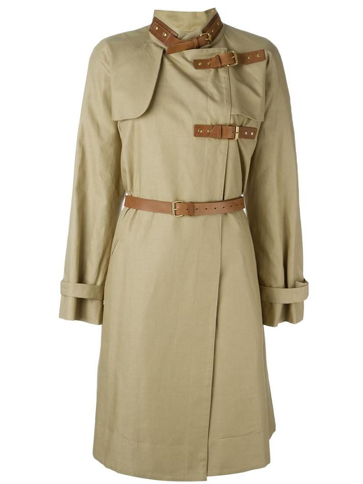 Isabel Marant 'hanya' Trench Coat, Women's, Size: 38, Green, Cotton/linen/flax/calf Leather