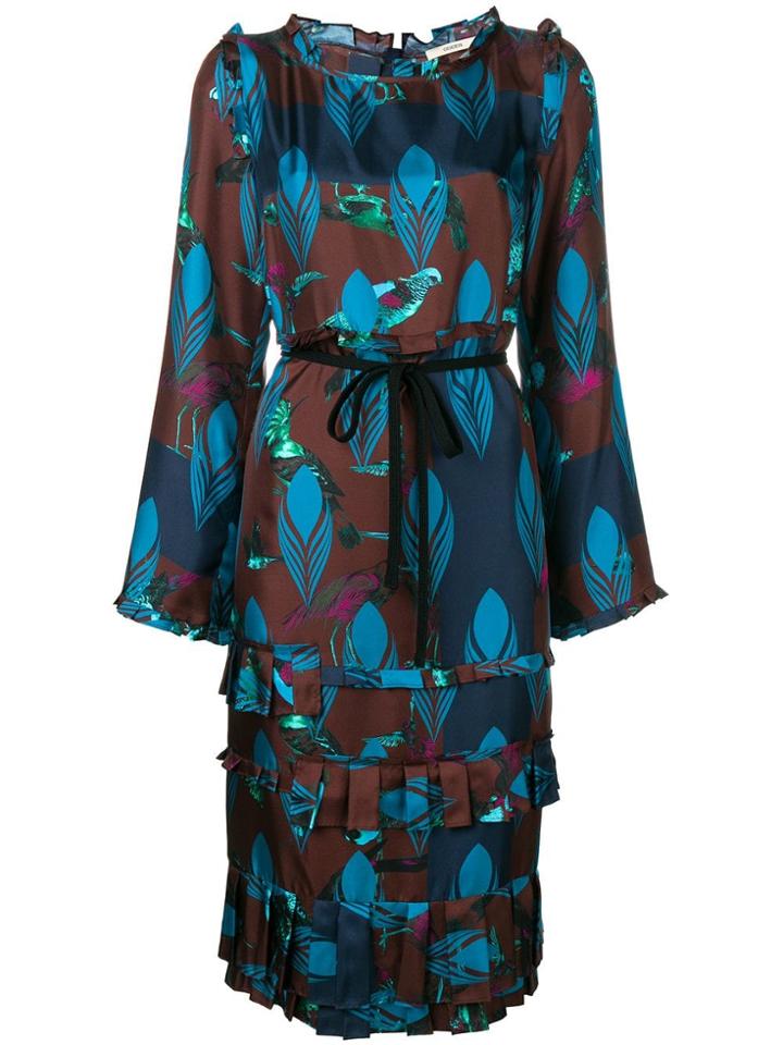 Odeeh Printed Tiered Midi Dress - Blue