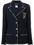Chanel Vintage Contrast Trim Blazer, Women's, Size: 42, Blue
