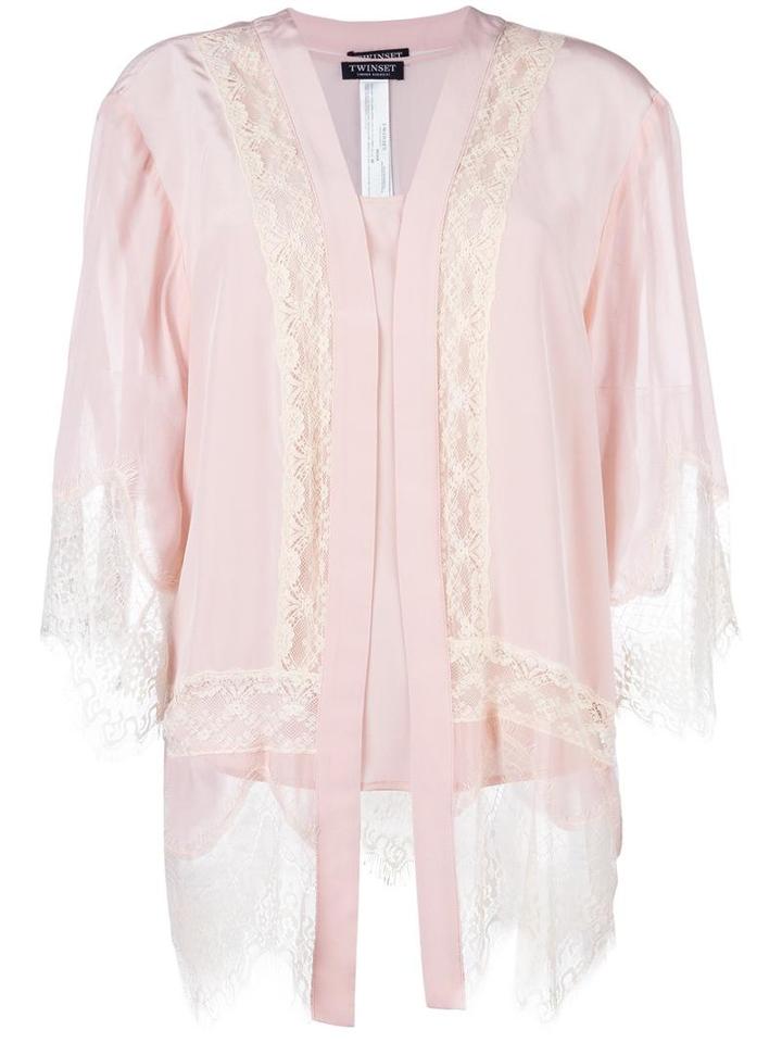 Twin-set Lace Panel Cardigan, Women's, Size: 42, Pink/purple, Silk/viscose/polyamide/viscose