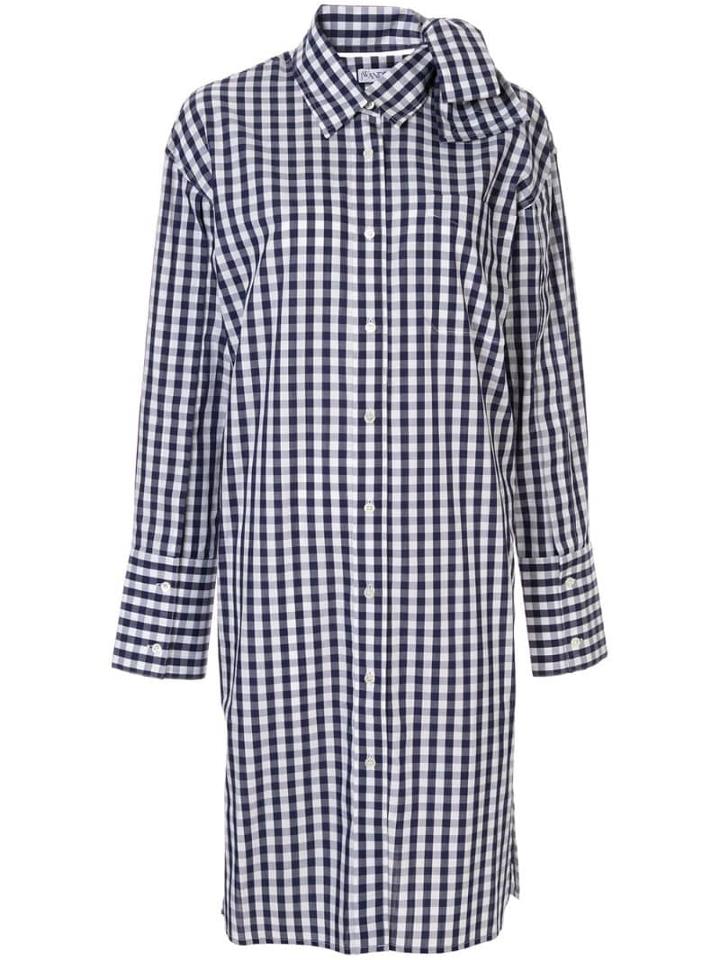 Jw Anderson Check Bow Collar Shirt Dress - Blue