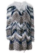 Yves Salomon Striped Fur Coat - Multicolour