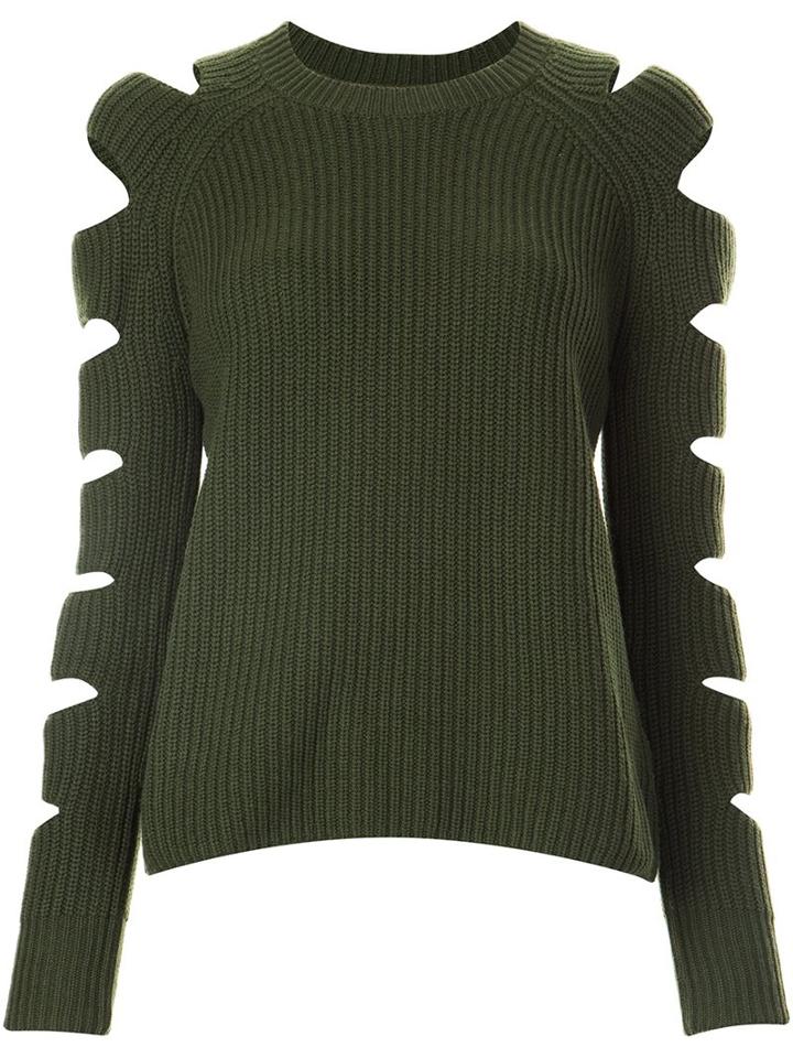 Zoe Jordan Cut-out Sleeve Ribbed Jumper, Women's, Size: S/m, Green, Cashmere/wool