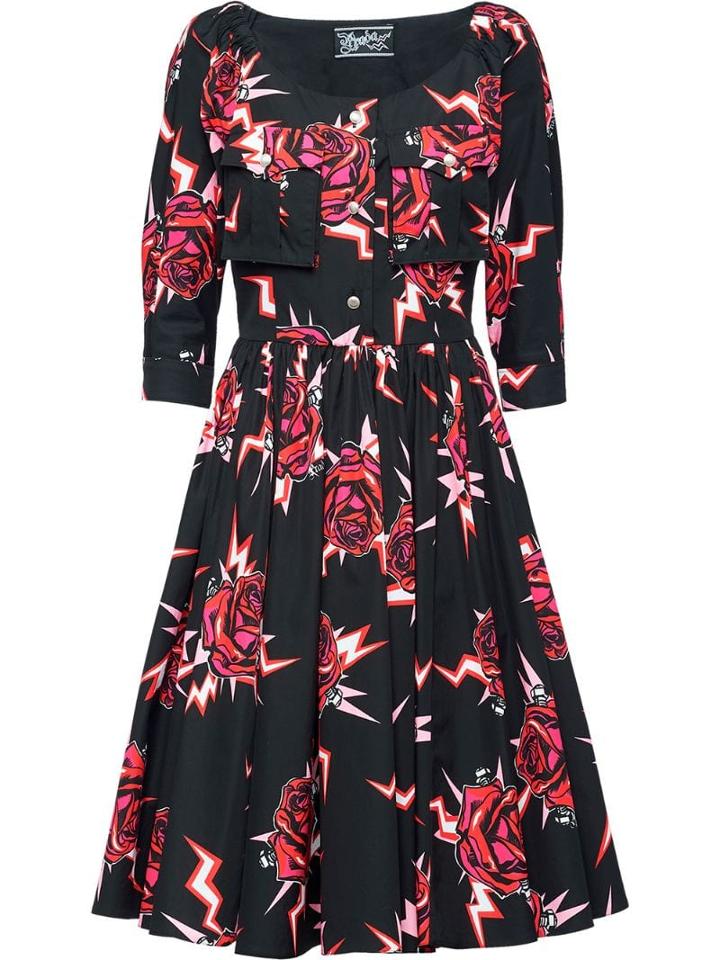 Prada Graphic Rose Print Dress - Black