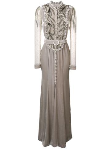 Parlor Embellished Bib Gown - Grey