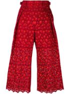 Sacai Guipure Lace Cropped Trousers, Women's, Size: 2, Red, Cupro/rayon/polyester/cotton