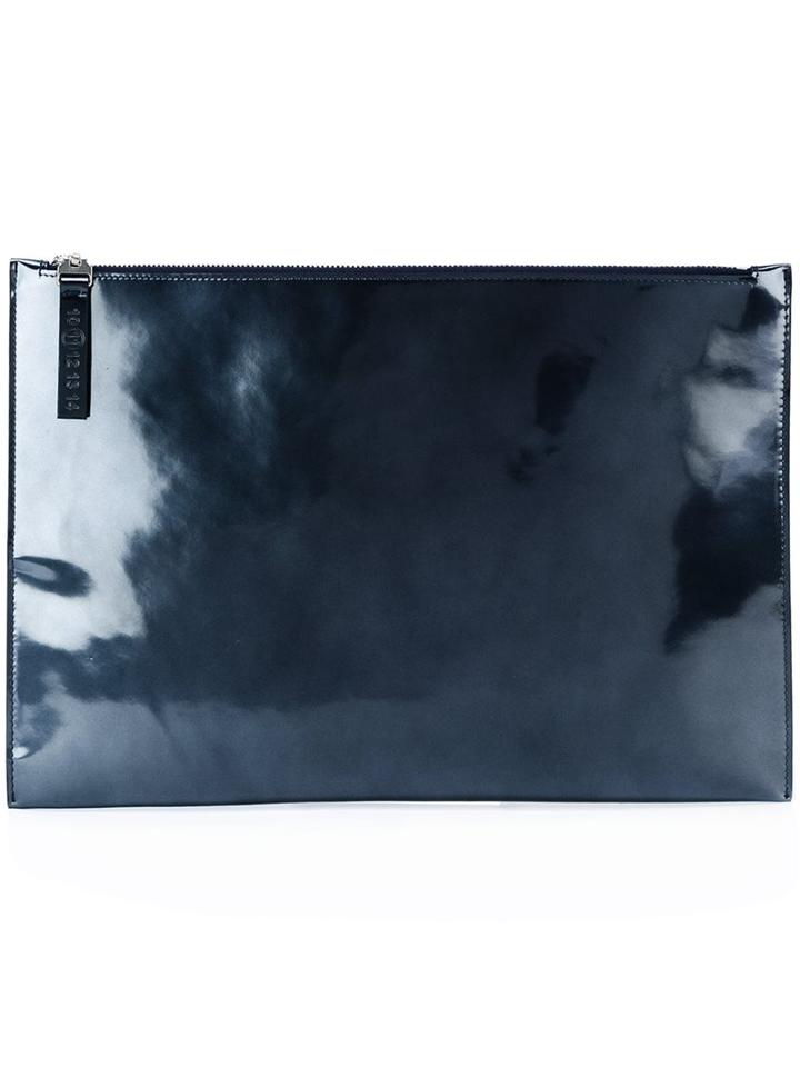 Maison Margiela Shiny Rectangle Clutch, Men's, Blue, Cotton/leather/polyester