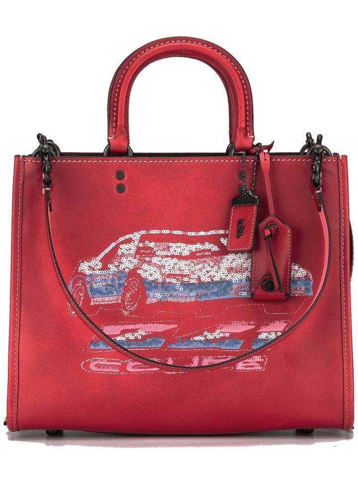 Coach Sequins Embellished Tote, Women's, Red, Leather