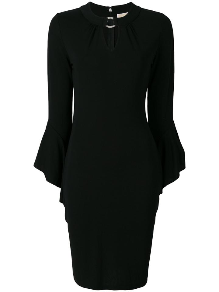 Michael Michael Kors Buckle Neck Flare Sleeve Cocktail Dress - Black