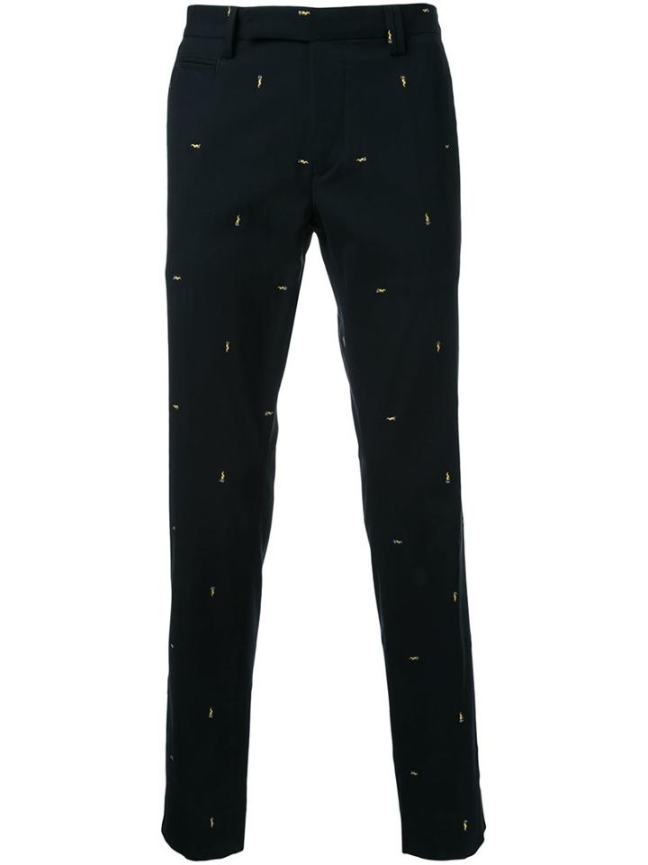 Fendi Light Bulb Embroidered Trousers, Men's, Size: 48, Black, Cotton/spandex/elastane