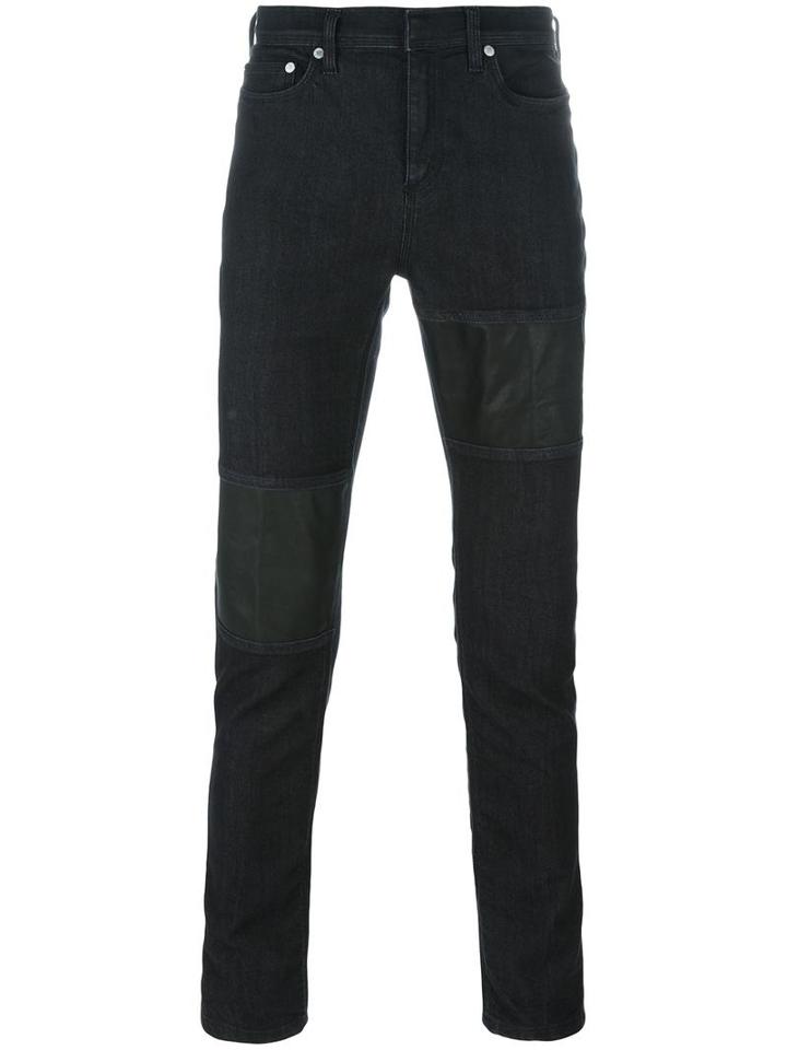 Neil Barrett Panelled Jeans, Men's, Size: 34, Black, Leather/cotton/polyester/spandex/elastane