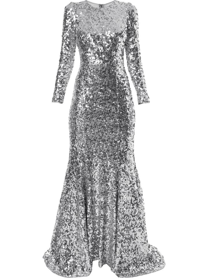 Dolce & Gabbana Sequinned Evening Gown - Silver
