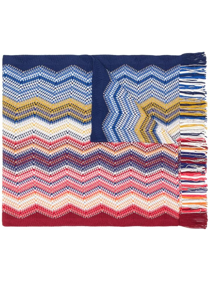 M Missoni Geometric Pattern Scarf - Blue