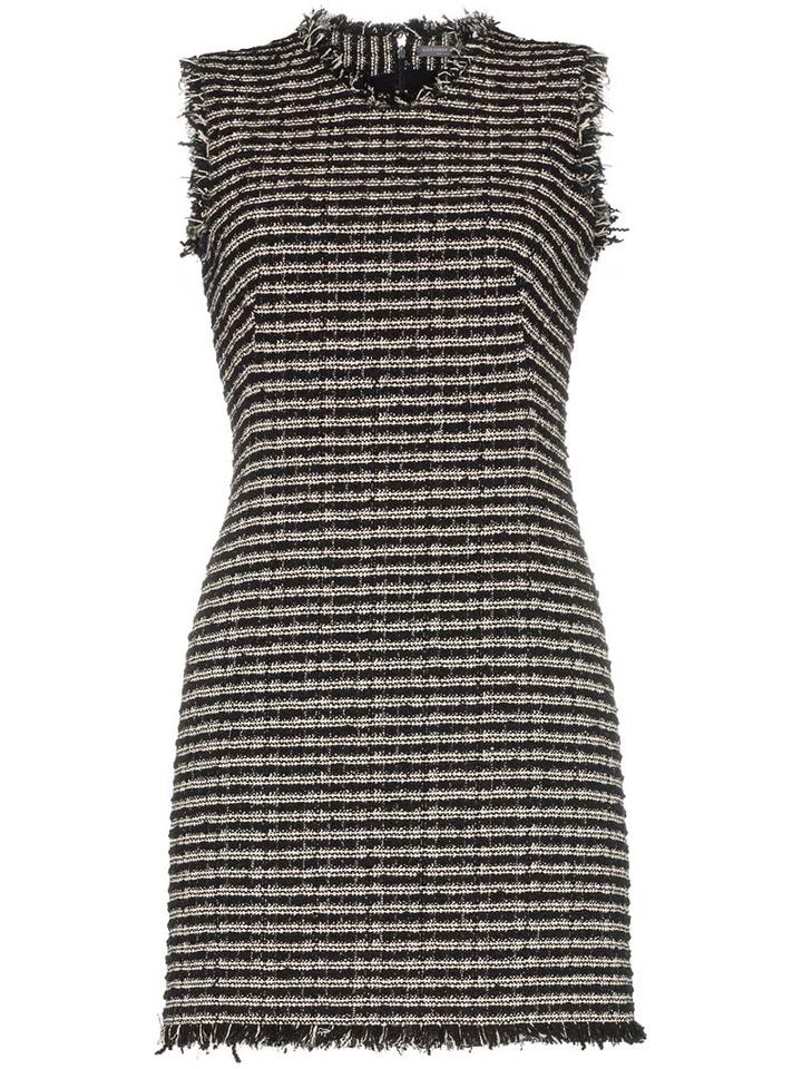 Alexander Mcqueen Sleeveless Frayed Edge Tweed Mini Dress - Black