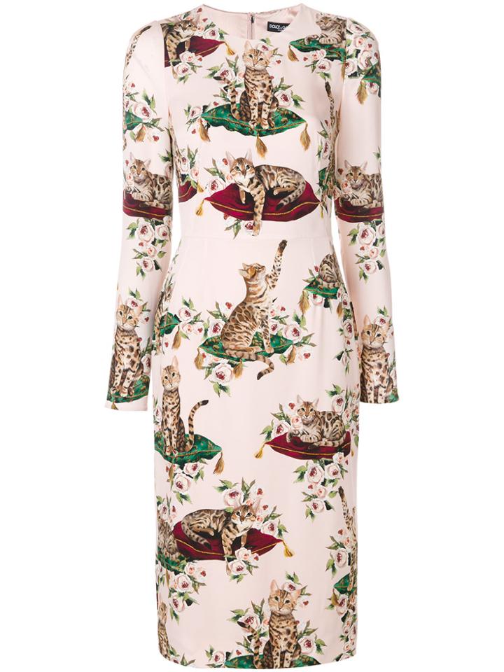 Dolce & Gabbana Cat Print Dress - Nude & Neutrals
