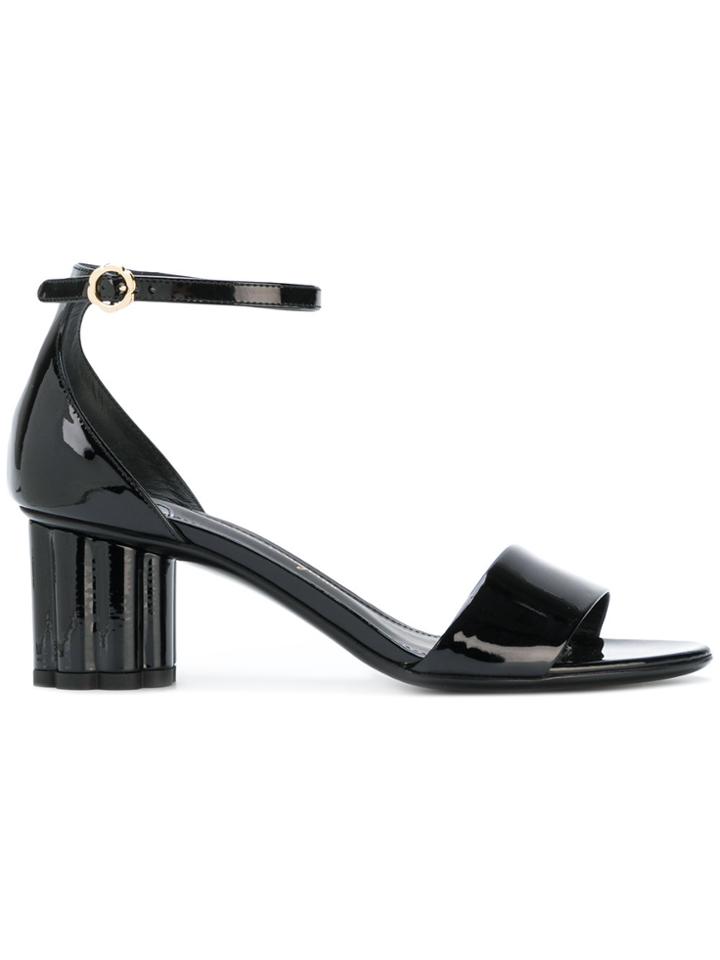 Salvatore Ferragamo Varnished Flower Heel Sandals - Black