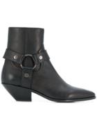 Saint Laurent Strapped Pointed Ankle Boots - Black