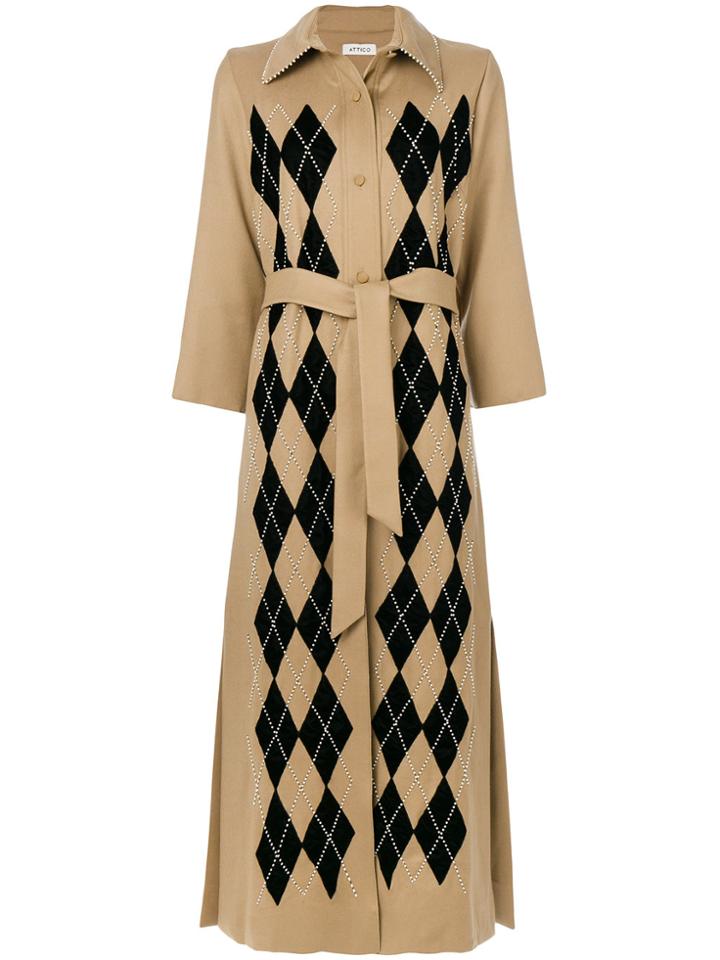 Attico Argyle Check Belt Coat - Brown