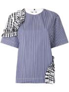 Msgm Ruffled Detail Striped T-shirt, Women's, Size: 42, Blue, Cotton