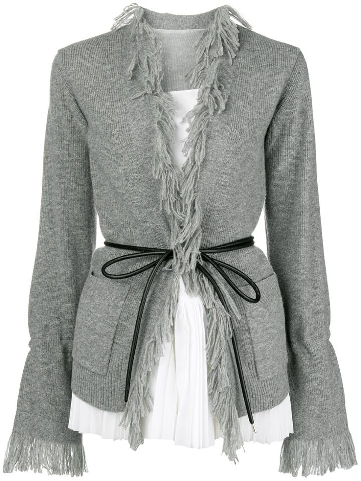 Sacai Belted Fringed Cardigan - Grey