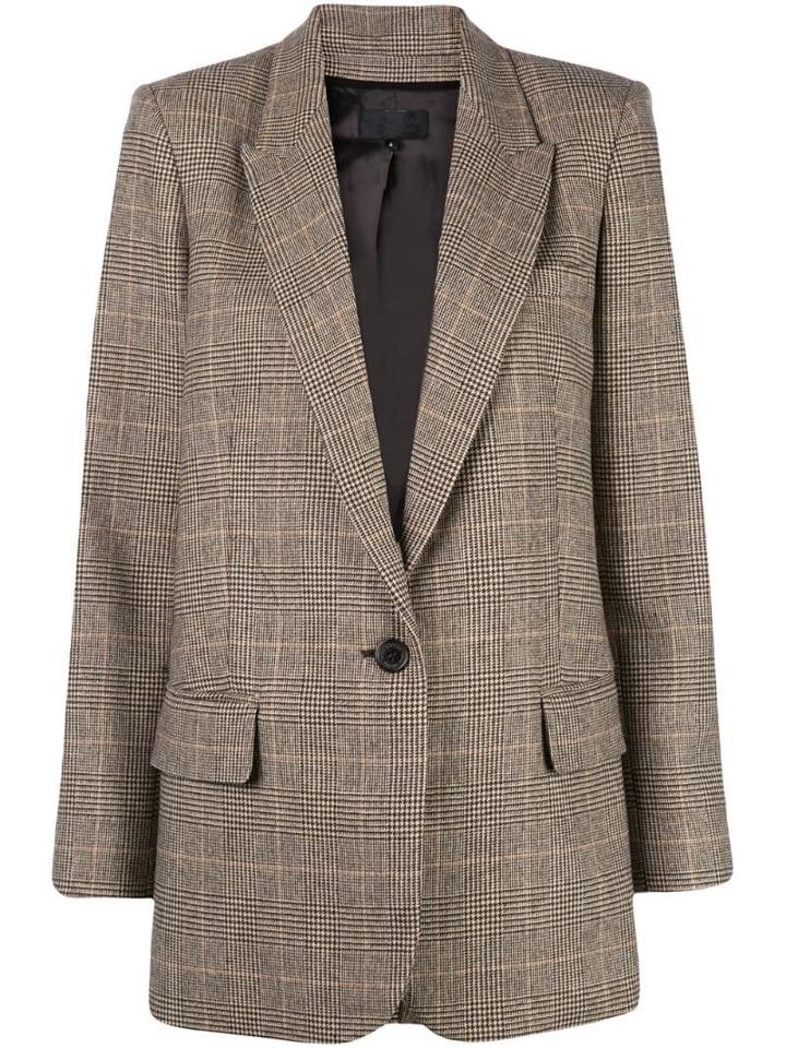 Nili Lotan Single Breasted Checked Blazer - Brown