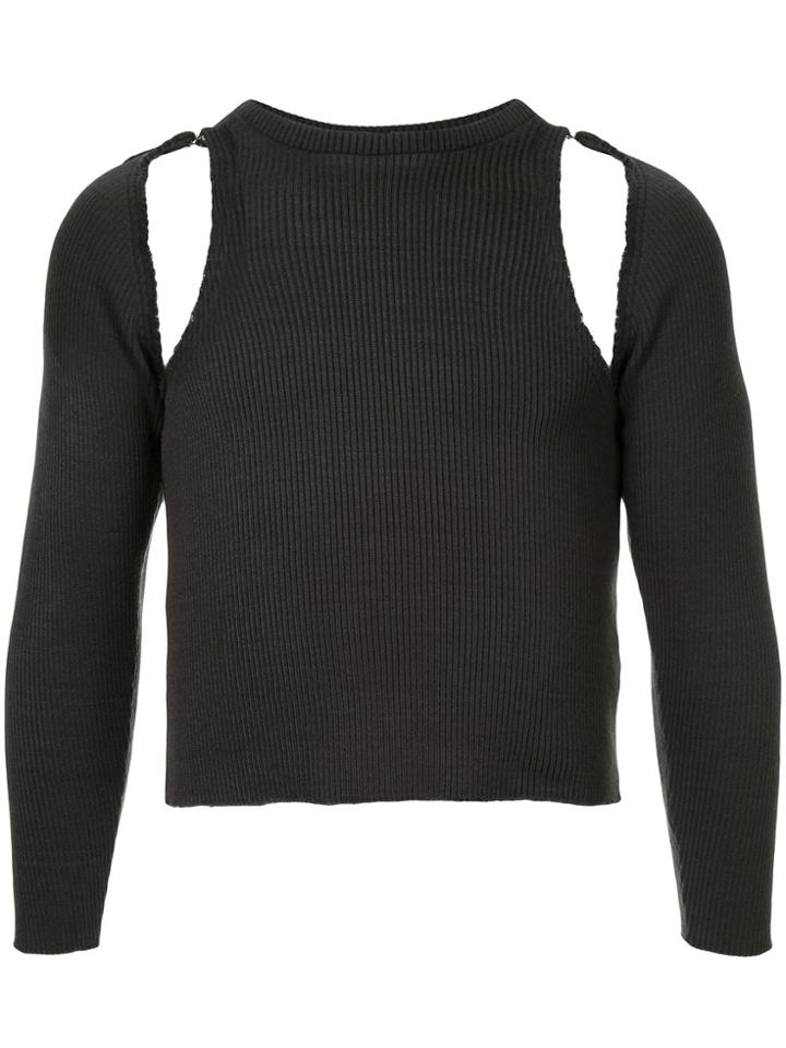 Gomorrah Cut Out Rib Knit Sweater - White