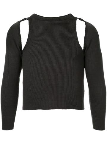 Gomorrah Cut Out Rib Knit Sweater - White