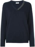 Brunello Cucinelli Metallic V-neck Pullover, Women's, Size: Small, Blue, Cashmere
