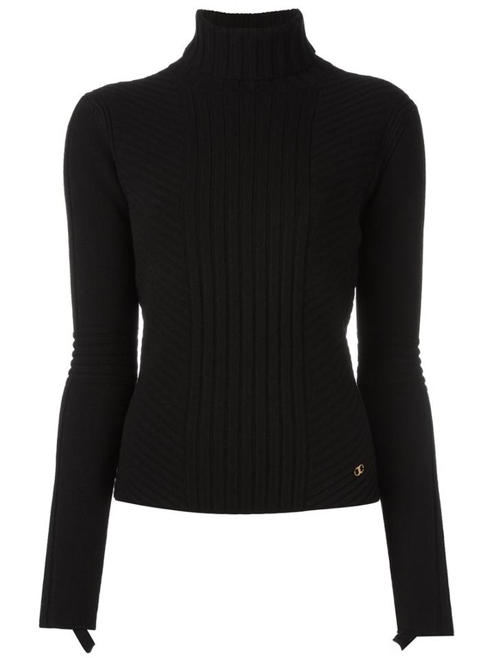 Tory Burch Ribbed Jumper, Women's, Size: Xl, Black, Polyamide/viscose/wool