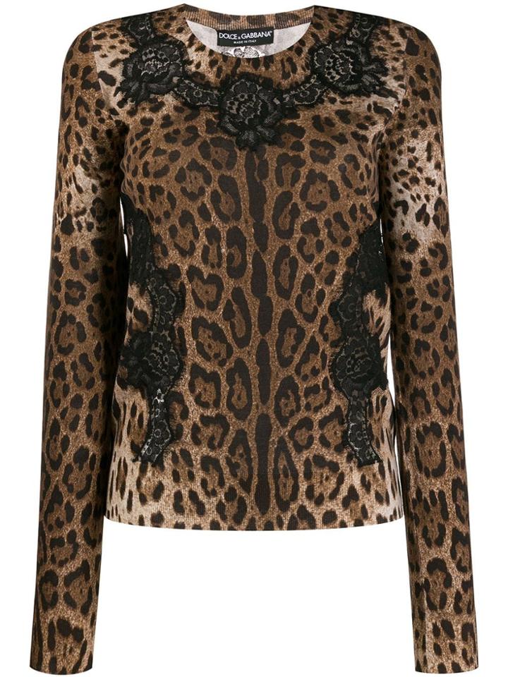 Dolce & Gabbana Lace Panelled Leopard Top - Brown