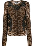 Dolce & Gabbana Lace Panelled Leopard Top - Brown