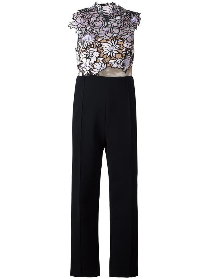 Self-portrait Floral Macrame Jumpsuit, Women's, Size: 8, Black, Cotton/polyester/spandex/elastane