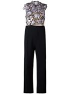 Self-portrait Floral Macrame Jumpsuit, Women's, Size: 8, Black, Cotton/polyester/spandex/elastane