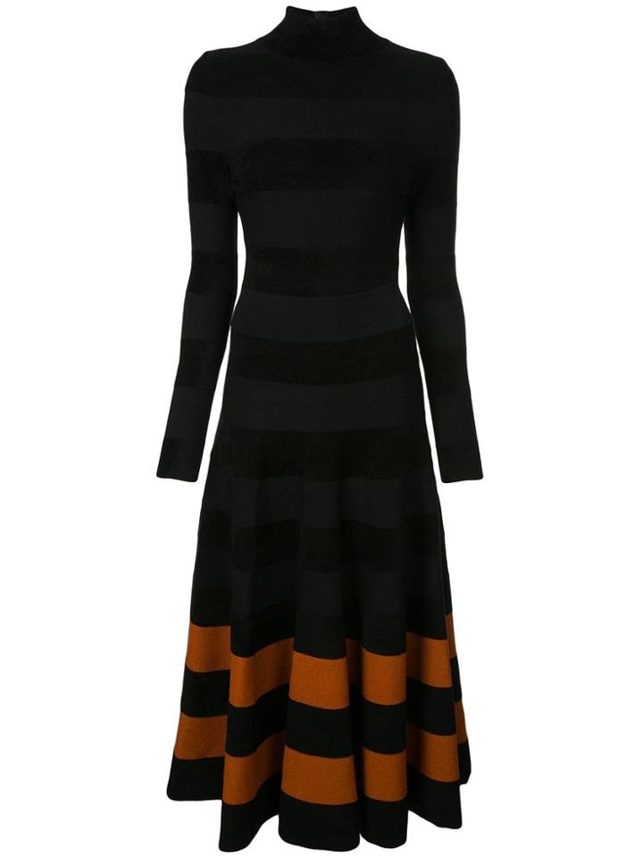 Oscar De La Renta Striped Skirt Long Dress - Black