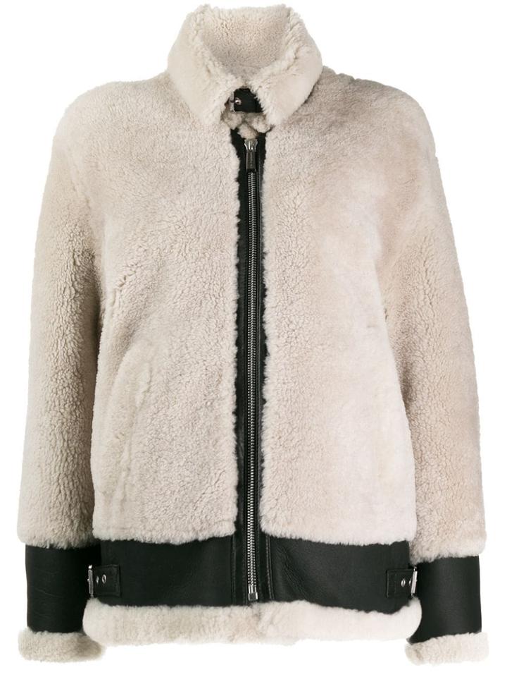 Barbara Bui Zipped Shearling Jacket - Neutrals