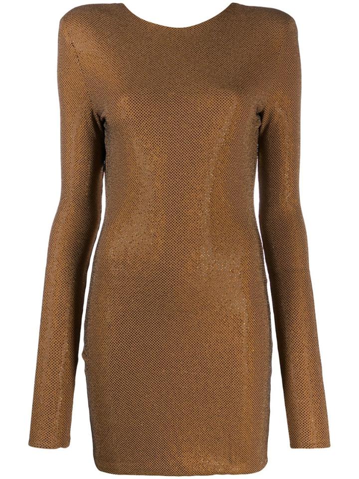 Alexandre Vauthier Crystal Embellished Mini Dress - Brown