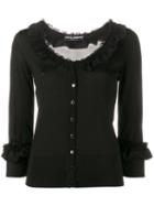 Dolce & Gabbana Frill Trimmed Cardigan, Size: 40, Black, Silk/cotton/polyamide