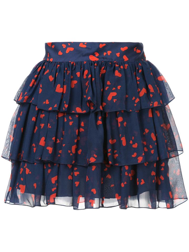 Macgraw Heart Print Tiered Mini Skirt - Blue