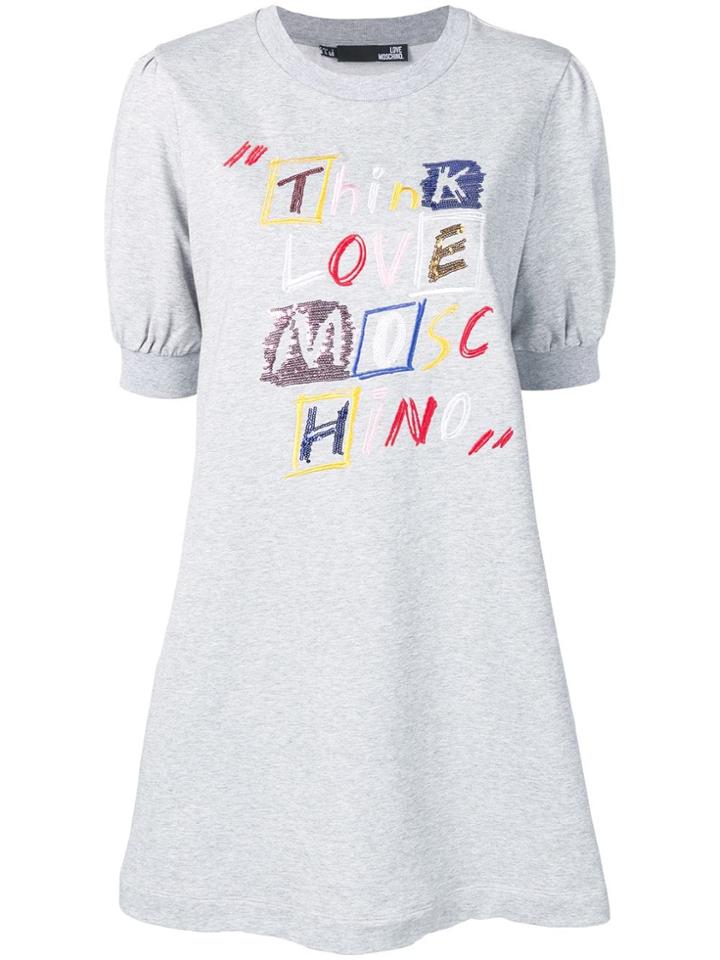 Love Moschino Slogan Embroidered Sweatshirt Dress - Grey