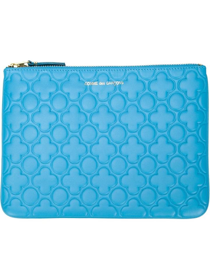 Comme Des Garçons Wallet Embossed Flowers Coin Purse - Blue