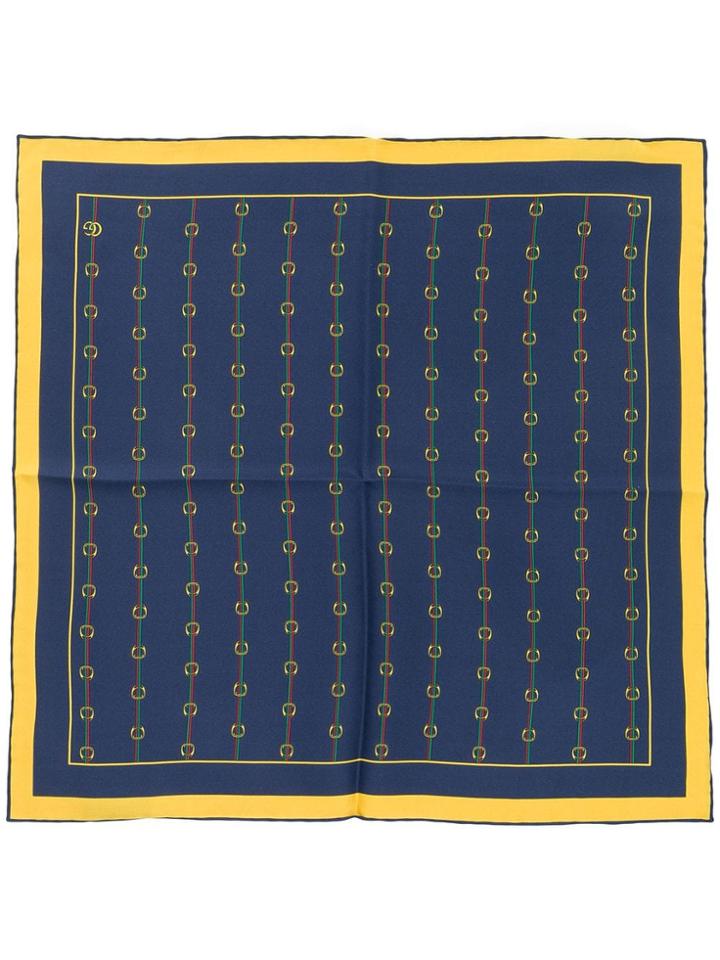 Gucci Pocket Square With Stirrups And Web Print - Blue