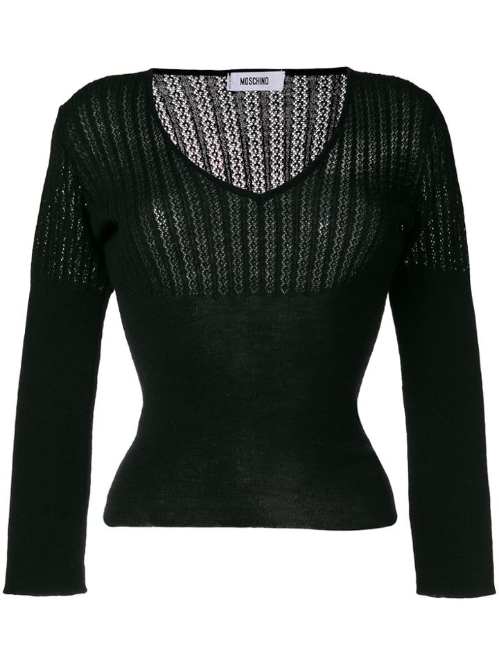 Moschino Vintage Semi-sheer Striped Knitted Blouse - Black