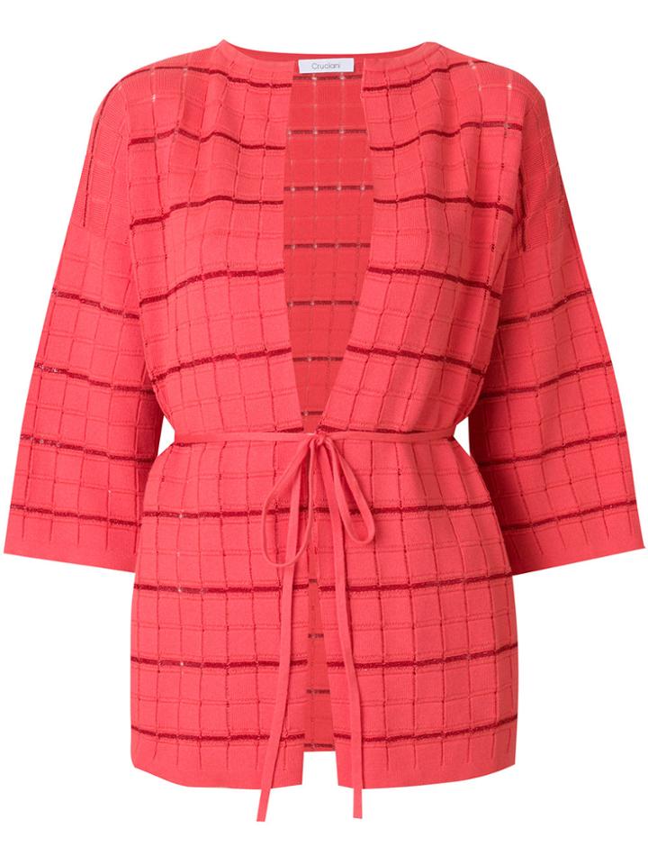 Cruciani Grid Knit Tie Front Cardigan - Pink & Purple