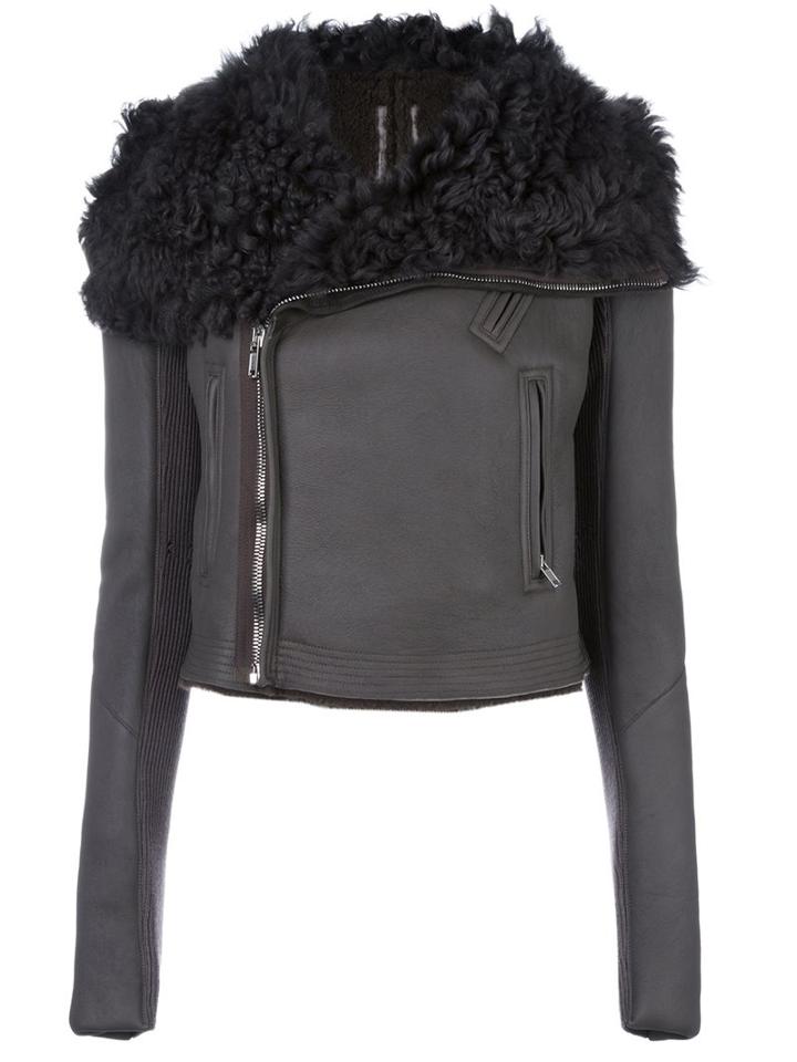 Rick Owens Classic Biker Jacket, Women's, Size: 40, Grey, Calf Leather/sheep Skin/shearling