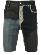 Rick Owens Deconstructed Patchwork Denim Shorts - Black