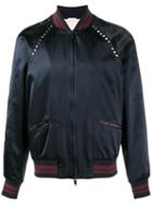 Valentino Rockstud Bomber Jacket, Men's, Size: 52, Blue, Viscose/cotton/polyester/cotton