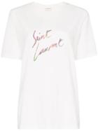 Saint Laurent Logo Print Cotton T-shirt - White