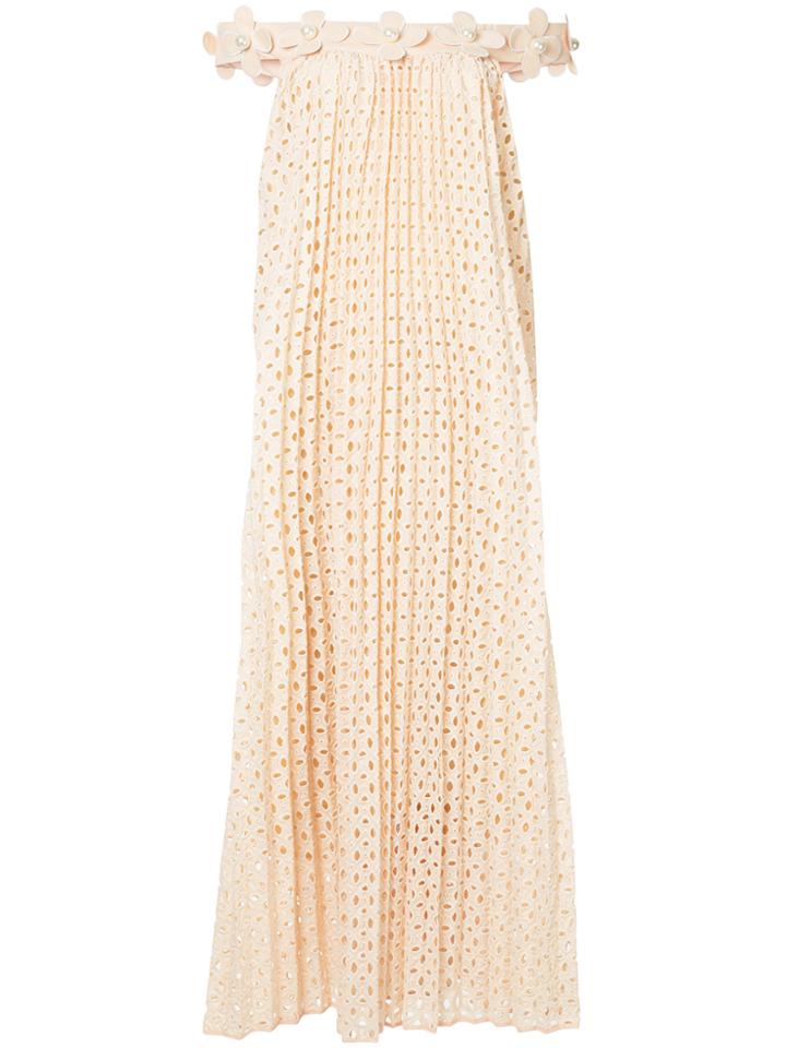 Huishan Zhang Embroidered Floral Pleated Dress - Nude & Neutrals