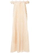 Huishan Zhang Embroidered Floral Pleated Dress - Nude & Neutrals