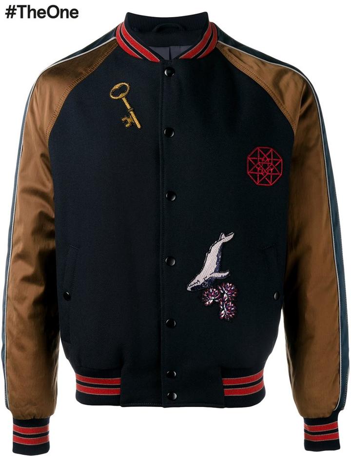 Lanvin Patch Applique Varsity Jacket, Men's, Size: 46, Blue, Cotton/polyurethane/cupro/virgin Wool